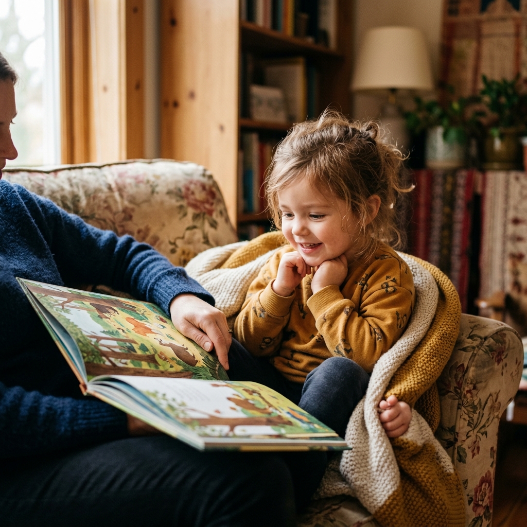 Criança ouvindo história com atenção